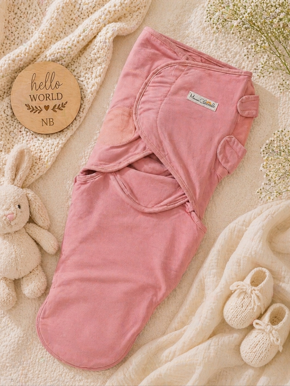 Mama Cheetah Organic Cotton Swaddle – Blush Pink S/M 7–14 lbs